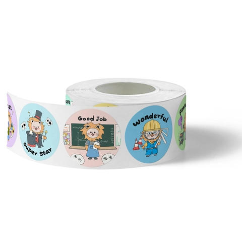 Cartoon Leeuw Beloningsstickers Voor Kinderen Docent Aanmoedigingslabels Rond Motiverend Schoolbenodigdheden Stickers Good Job Super Star