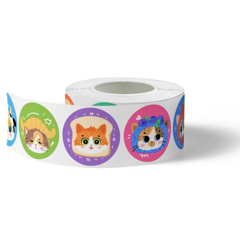 Autocollants Décoratifs Mignons de Chat avec Couvre-chef Alimentaire en Rouleau Étiquettes Autocollantes Rondes pour Emballage Cadeau Scrapbooking