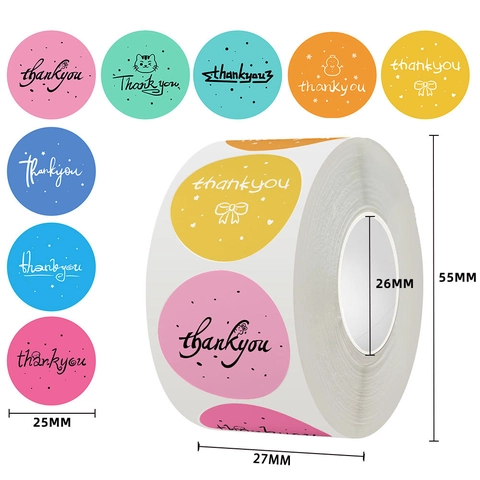 Thank You Stickers Labels Roll Colorful Floral Design For Gift Packaging Envelope Sealing Wedding Birthday Party Decor Copperplate Paper Round Adhesive Labels