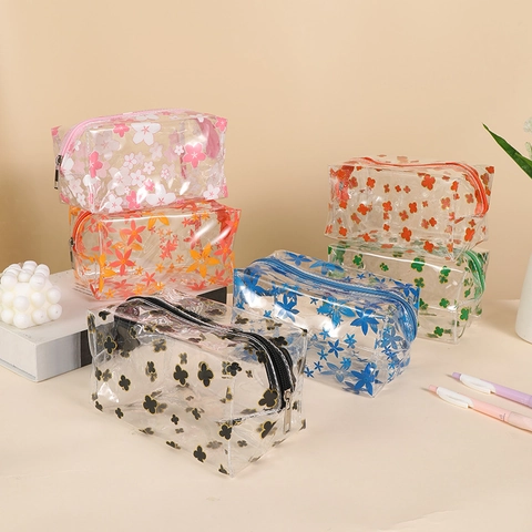 Borsa Portaoggetti In PVC Trasparente A Fiori Cerniera Impermeabile Astuccio Per Matite Organizzatore Per Trucco Cancelleria