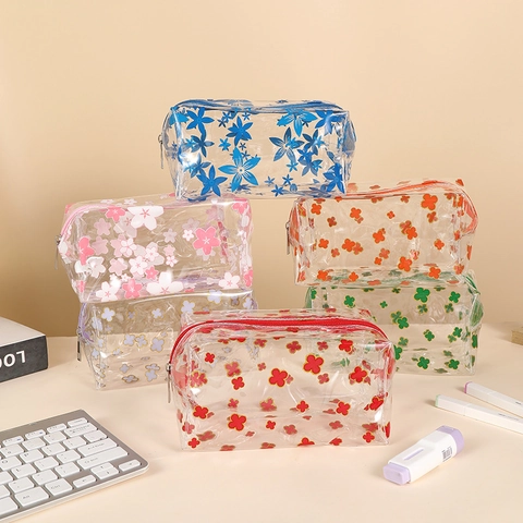 Borsa Portaoggetti In PVC Trasparente A Fiori Cerniera Impermeabile Astuccio Per Matite Organizzatore Per Trucco Cancelleria