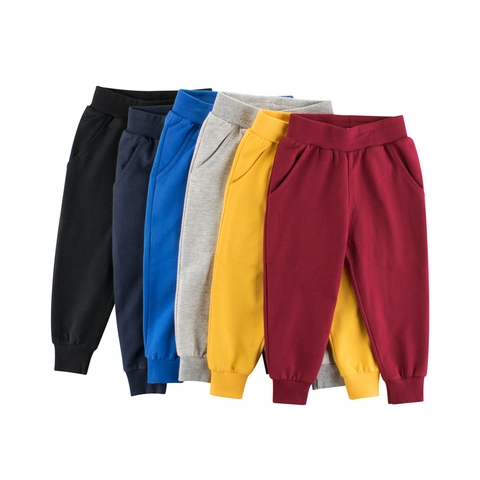 Kids Casual Solid Color Cotton Sweatpants Elastic Waist Joggers For Boys Girls Soft Breathable Sporty Trousers Pants