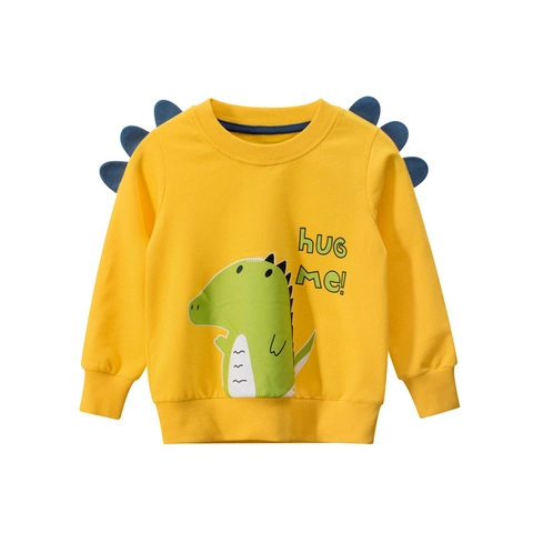 Kids Toddler Dinosaur Sweatshirt Long Sleeve Pullover Cotton Yellow Cartoon Animal Top With 3D Fin For Boys Girls