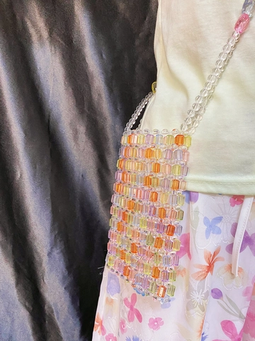 Bolso De Bandolera Con Cuentas De Acrílico Hecho A Mano Para Teléfono Color Caramelo Bolso De Hombro De Verano Para Mujer