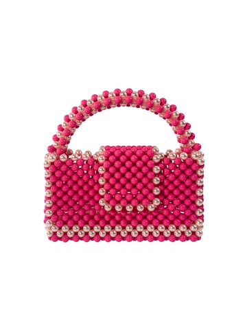 Handmade Beaded Handbag Acrylic Faux Artificial Pearl Color Block Flap Small Square Evening Bag For Women Elegant Retro