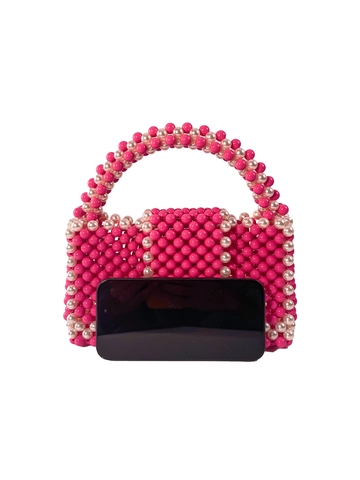 Handmade Beaded Handbag Acrylic Faux Artificial Pearl Color Block Flap Small Square Evening Bag For Women Elegant Retro