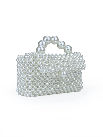 Elegante Borsa Di Künstliche Perle Bianche Künstliche Perle Sintetiche Intrecciata A Mano Borsa Pochette Con Manico Per Matrimonio Festa Sera