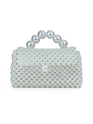 Elegante Borsa Di Künstliche Perle Bianche Künstliche Perle Sintetiche Intrecciata A Mano Borsa Pochette Con Manico Per Matrimonio Festa Sera