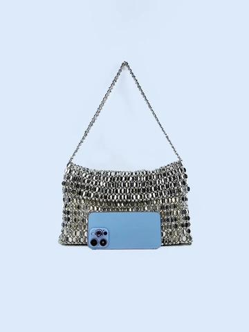 Borsa a Spalla Vintage Argento con Paillettes Donna Retrò Sottobraccio Tessuta a Mano Disco Party Borsa da Sera Stile di Lusso