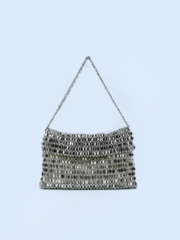 Borsa a Spalla Vintage Argento con Paillettes Donna Retrò Sottobraccio Tessuta a Mano Disco Party Borsa da Sera Stile di Lusso