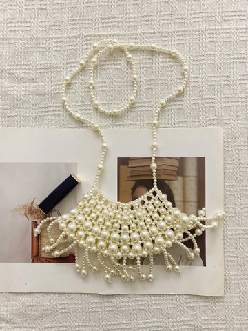 Elegante Handgefertigte Künstliche Perlenumhängetasche Für Damen Vintage Gewebte Nische Wolkenform Messenger Handtasche Mit Künstliche Perlenquaste Party