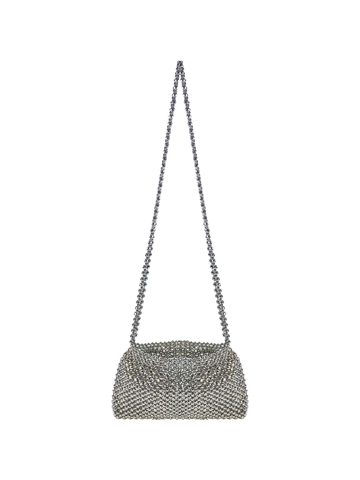 Sac Bandoulière Perlé Fait Main pour Femmes Argent Acrylique Tissé Sac à Épaule Vintage Chic Sac de Soirée avec Chaîne