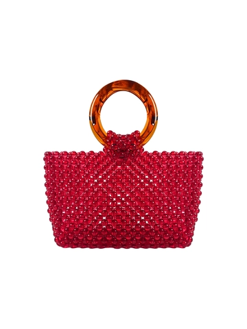 Bolso de Mano de Acrílico Tejido con Cuentas Hecho a Mano Mujer Asas Redondas de Resina Vintage Moda Verano Playa Vacaciones