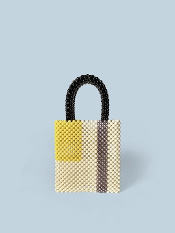 Handmade Acrylic Beaded Handbag Vintage Color Block Weaving Square Tote For Women Daily Casual Small Top Handle Purse