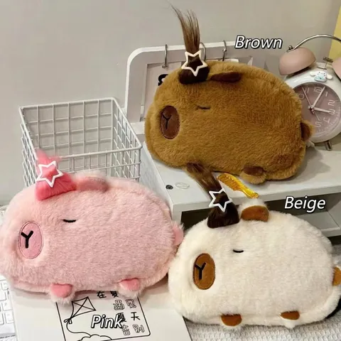 Kawaii Capybara Plüsch Federmäppchen Lange Haare Kämmen Neuheit Schreibwaren Tasche Große Kapazität Süße Cartoon Tasche