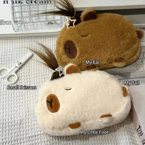 Kawaii Capybara Plüsch Federmäppchen Lange Haare Kämmen Neuheit Schreibwaren Tasche Große Kapazität Süße Cartoon Tasche