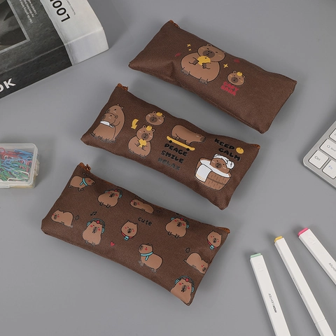 Estuche para Lápices de Tela Oxford con Patrón de Carpincho de Dibujos Animados Bolsa de Almacenamiento de Papelería para Estudiantes