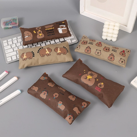 Estuche para Lápices de Tela Oxford con Patrón de Carpincho de Dibujos Animados Bolsa de Almacenamiento de Papelería para Estudiantes