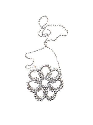 Women Silver Beaded Flower Shape Mini Crossbody Bag Handmade Beaded Phone Bag Sweet Cool Style Accessory