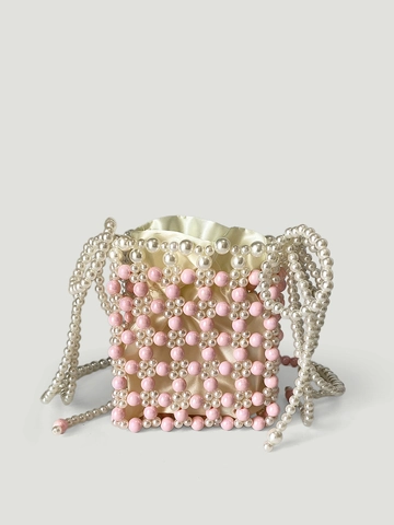 Handgefertigte Künstliche Perlen Mini Umhängetasche Süße Gewebte Eimer Handy Handtasche Mit Satinfutter Für Damen Elegant INS Stil