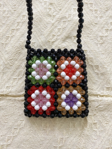 Mini Borsa a Tracolla con Perline Fatta a Mano Motivo Floreale in Acrilico Intrecciato Piccola Borsa a Spalla per Donna Bambini