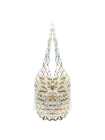 Handgefertigte Perlen Tasche Hohl Gewebte Strand Eimer Tasche Acryl Bunte Perlen Mit Kordelzug Innenbeutel Für Damen