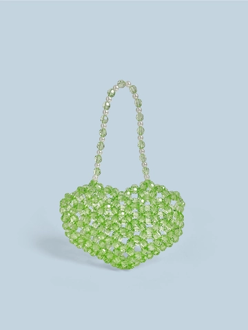 Heart Shaped Beaded Handbag Mini Woven Acrylic Artificial Pearls Green Cute Small Lipstick Purse For Girls Kids