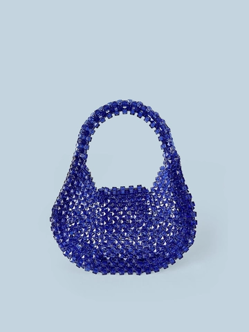 Handmade Acrylic Beaded Handbag Elegant Shiny Faceted Beads Small Woven Tote Bag For Women Vintage