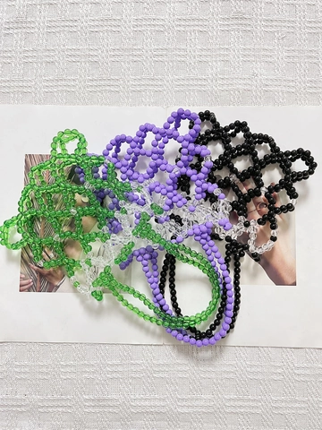 Handmade Beaded Woven Handbag French Vintage Hollow Out Mini Tote Bag With Satin Drawstring Pouch For Women Casual Fashion Bag