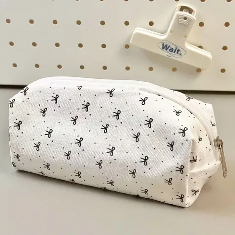 Large Capacity Canvas Pencil Case Stationery Storage Bag For School Students Cute Bowknot Musical Note Pattern Ins Style