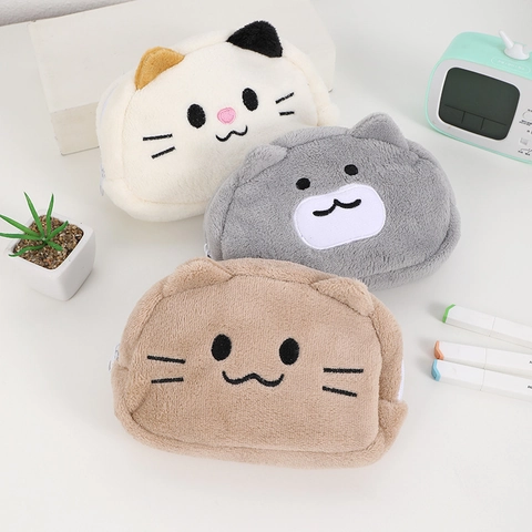 Katten Etui Zacht Pluche Schattige Cartoon Grote Capaciteit Rits Briefpapier Organizer Tas Voor Student School Kantoor