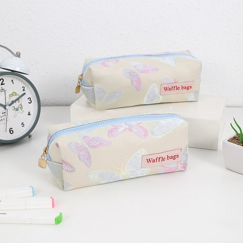 Etui Grote Capaciteit Vlinderpatroon Polyester Rits Zakje School Kantoorbenodigdheden Esthetisch Schattig Voor Studenten