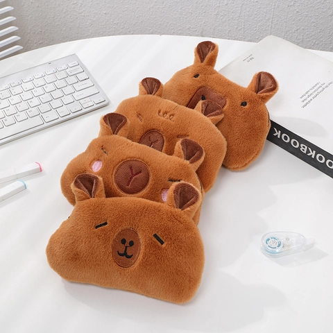 Trousse à Crayons en Peluche Capybara Mignonne Grande Capacité Sac de Rangement de Papeterie Forme d'Animal Doux Boîte à Stylos Pour Étudiants École Bureau