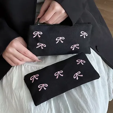 Schreibwaren Aufbewahrungstasche Polyester Rosa Schleife Stickerei Reißverschluss Federmäppchen Ästhetik Koreanischer Stil