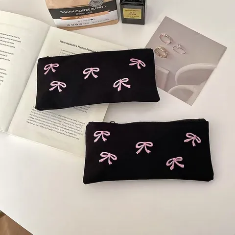 Schreibwaren Aufbewahrungstasche Polyester Rosa Schleife Stickerei Reißverschluss Federmäppchen Ästhetik Koreanischer Stil