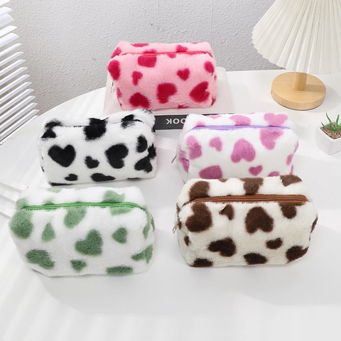 Astuccio In Peluche Simpatico Motivo A Cuore Grande Capacità Pochette Per Trucco Organizzatore Di Cancelleria Per Ragazze