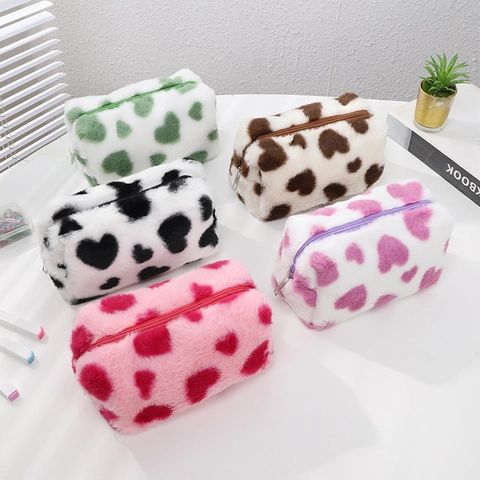 Astuccio In Peluche Simpatico Motivo A Cuore Grande Capacità Pochette Per Trucco Organizzatore Di Cancelleria Per Ragazze
