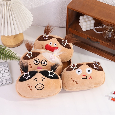 Pluche Pennetas Grappig Gezicht Opbergtas Zacht 3D Haar Ster Clip Cartoon School Kantoor Stationery Organizer