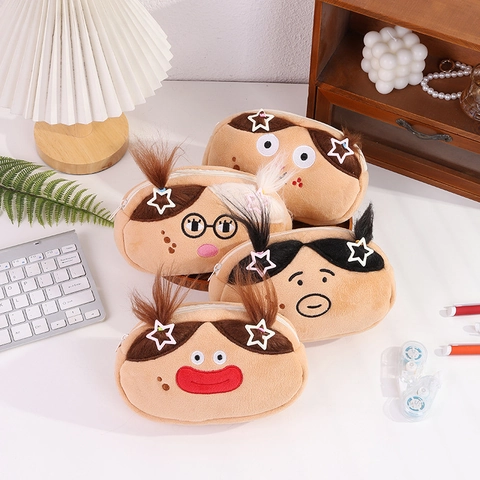 Pluche Pennetas Grappig Gezicht Opbergtas Zacht 3D Haar Ster Clip Cartoon School Kantoor Stationery Organizer