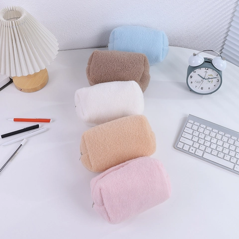 Plush Pencil Case Soft Faux Fur Large Capacity Stationery Bag Minimalist Student Pen Organizer Cosmetic Pouch