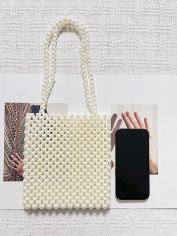 Elegante Damen Künstliche Perlenimitat Tasche Acryl Handgefertigte Gewebte Umhängetasche Mini Quadratische Crossbody Tasche Für Hochzeit