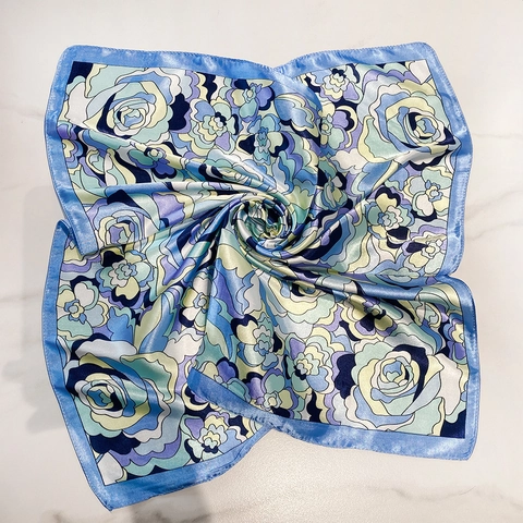 Square Satin Feeling Satin Scarf Polyester Floral Print Retro Camellia Neck Hair Accessory Elegant Fashion For Women