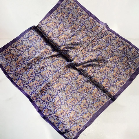 Women Elegant Paisley Pattern Satin Blend Square Scarf Vintage Printed Satin Neck Scarf Head Wrap Accessory