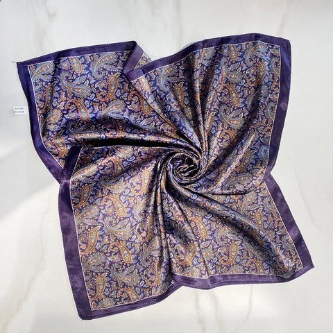 Women Elegant Paisley Pattern Satin Blend Square Scarf Vintage Printed Satin Neck Scarf Head Wrap Accessory