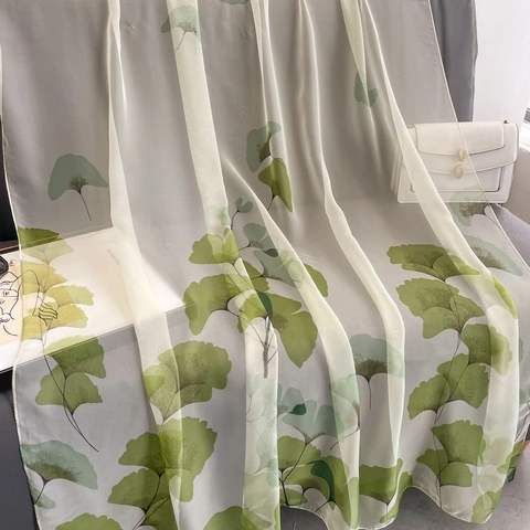 Dames Chiffon Sjaal Ginkgo Blad Print Grote Strand Sjaal Zonbescherming Zomer Lichtgewicht Mode Wikkel Fris Groen