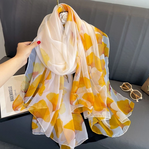 Ginkgo Blatt Druck Schal Damen Übergroß Leicht Sonnenschutz Strandtuch Elegant Polyester Tücher
