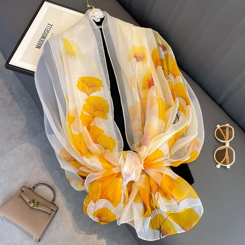 Ginkgo Blatt Druck Schal Damen Übergroß Leicht Sonnenschutz Strandtuch Elegant Polyester Tücher
