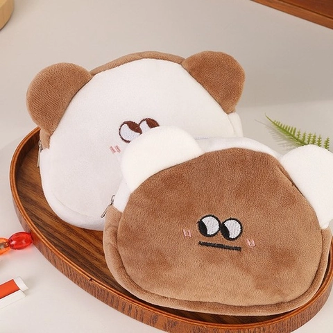 Simpatico Astuccio In Peluche A Forma Di Orso Cartone Animato Portamonete Portatile Ricamo Cerniera Mini Borsa Organizer