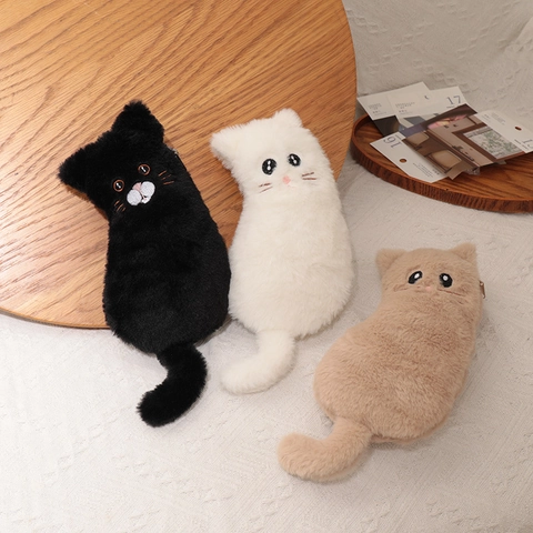 Estuche De Peluche Gato Suave Bolsa De Papelería Forma De Animal Dibujos Animados Bolso De Almacenamiento Cremallera