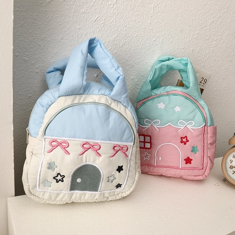 Simpatica Borsa A Mano A Forma Di Casa In Cotone Trapuntato Ricamato Borsa Porta Trucco Portatile Pochette Con Cerniera Per Donne Ragazze